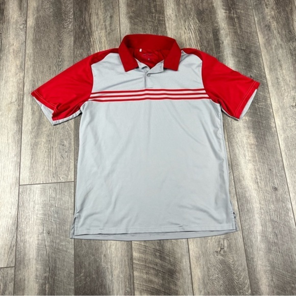 Adidas Mens Red Stripe Polo Top
